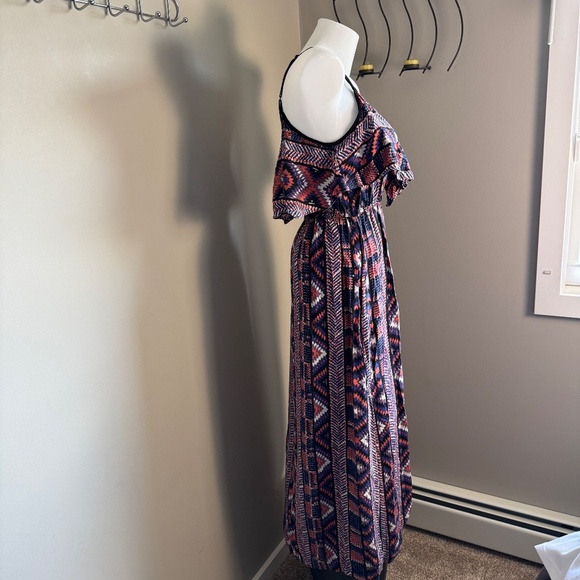 Angie Women's Sleeveless Babydoll Aztec Maxi Dress Spaghetti Strap Small Boho - Picture 7 of 16